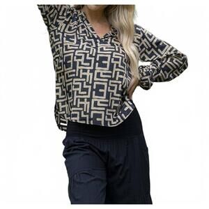 NEW CIENNA izzy long sleeve blouse in black/white/gold